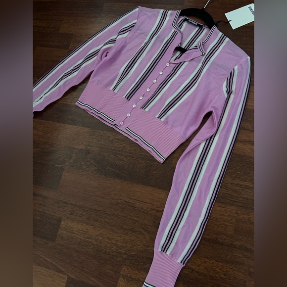 NWT Jacquemus Spiaggia Cropped Wool Cardigan Sweater 40 US8 in Pink Multi - Picture 6 of 17